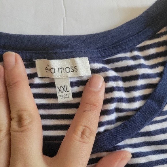 ELLA Moss Top T-shirt Size XXL Short Sleeves Striped Blue/white - Picture 2 of 5